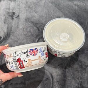 England-Themed Ceramic Bowl Set with Lid